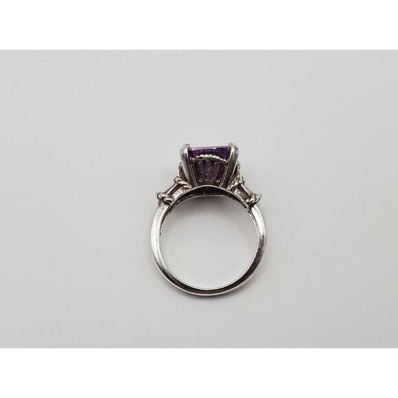925 Sterling Silver Vintage Emerald-Cut Purple CZ Ring Size 8 - Picture 4 of 9